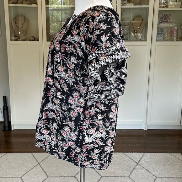 Joie Laurina Pattern Mic Flutter Sleeve Cotton Blend Top in caviar EUC - Picture 4 of 14